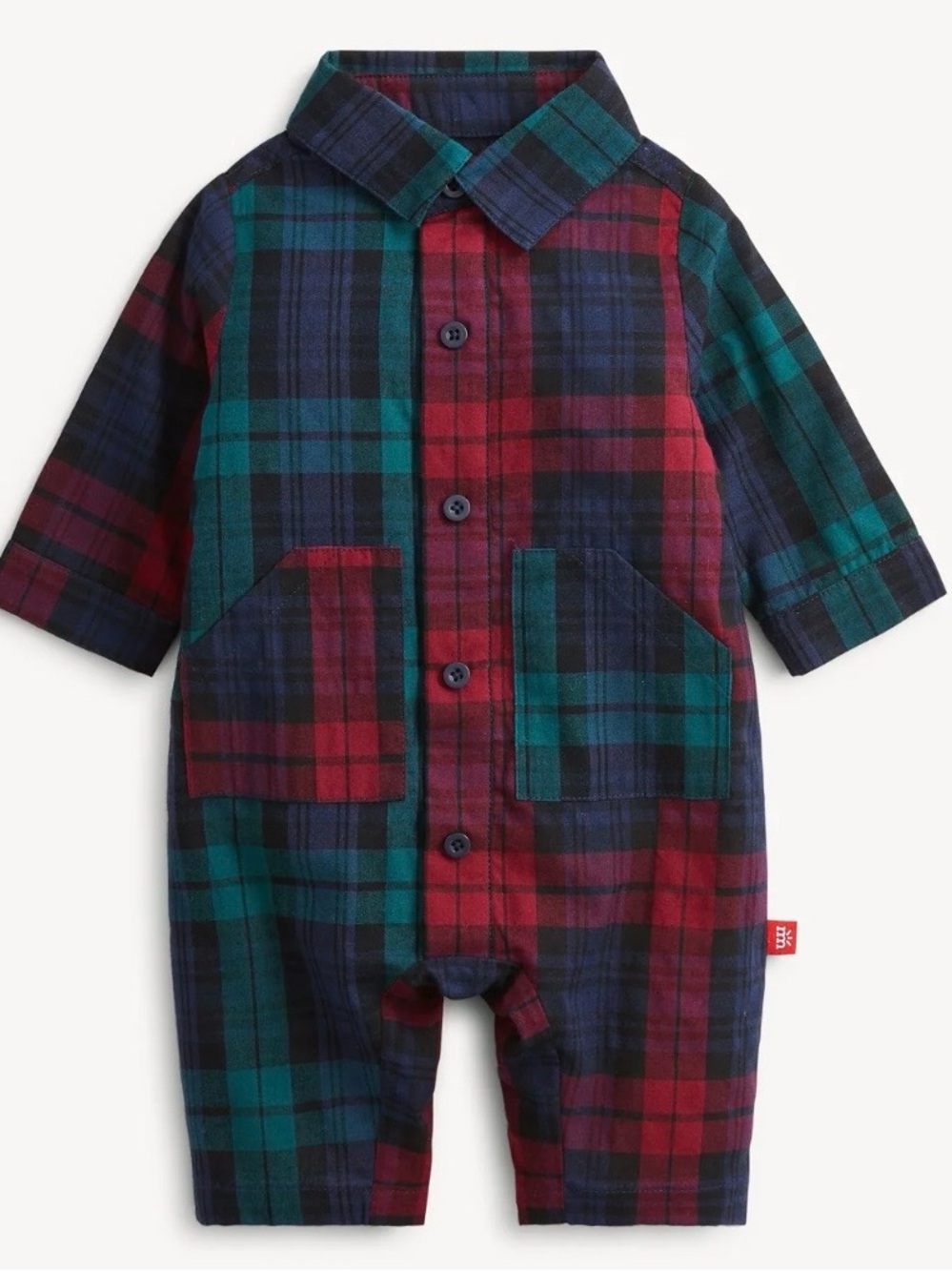 NWT Magnetic Me - Red Multi-Color Plaid Flannel Romper